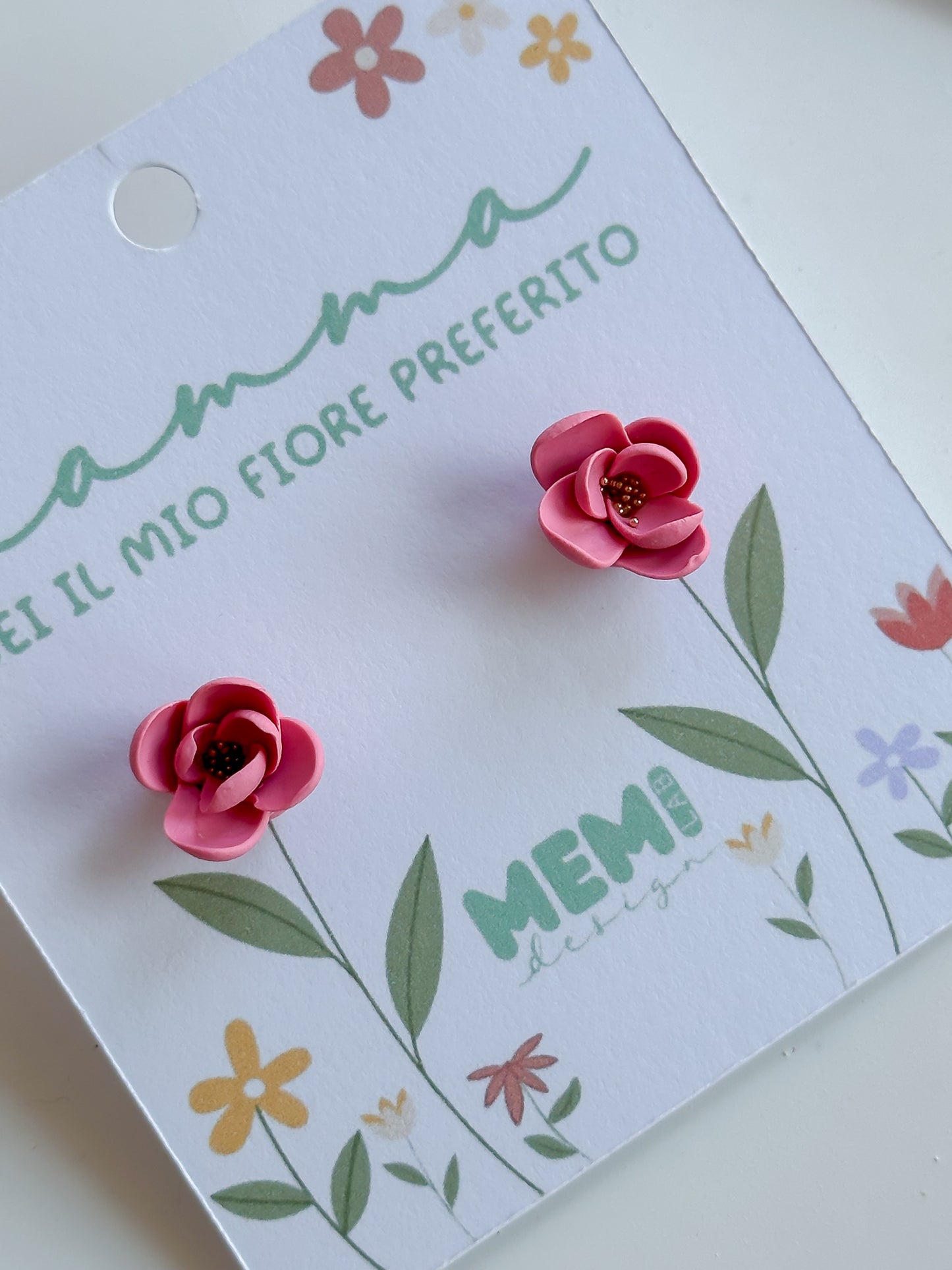 Orecchini FESTA DELLA MAMMA bottone fiori fucsia