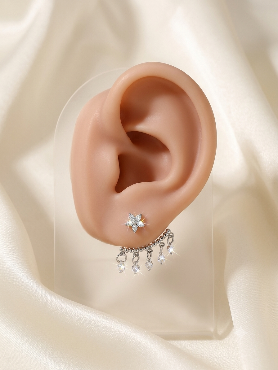 Ear Jacket Crystal titanio